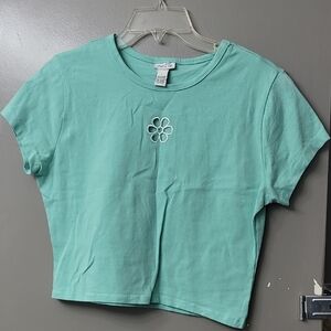 Wild Fable Mint Green Crop Top with Floral Detail